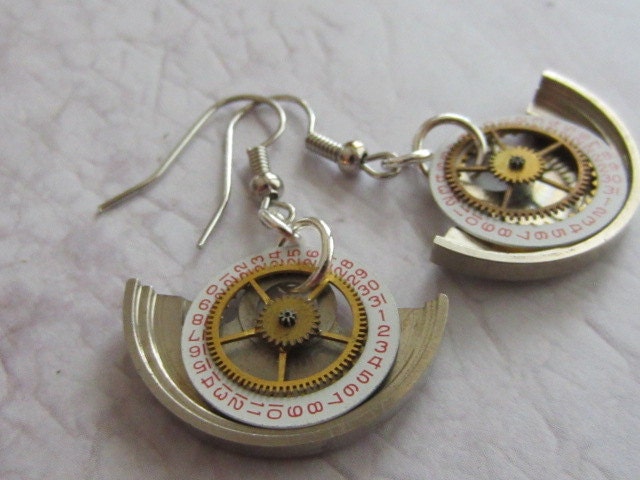 Steampunk ear gear -  Toc  - Steampunk Earrings - Repurposed art