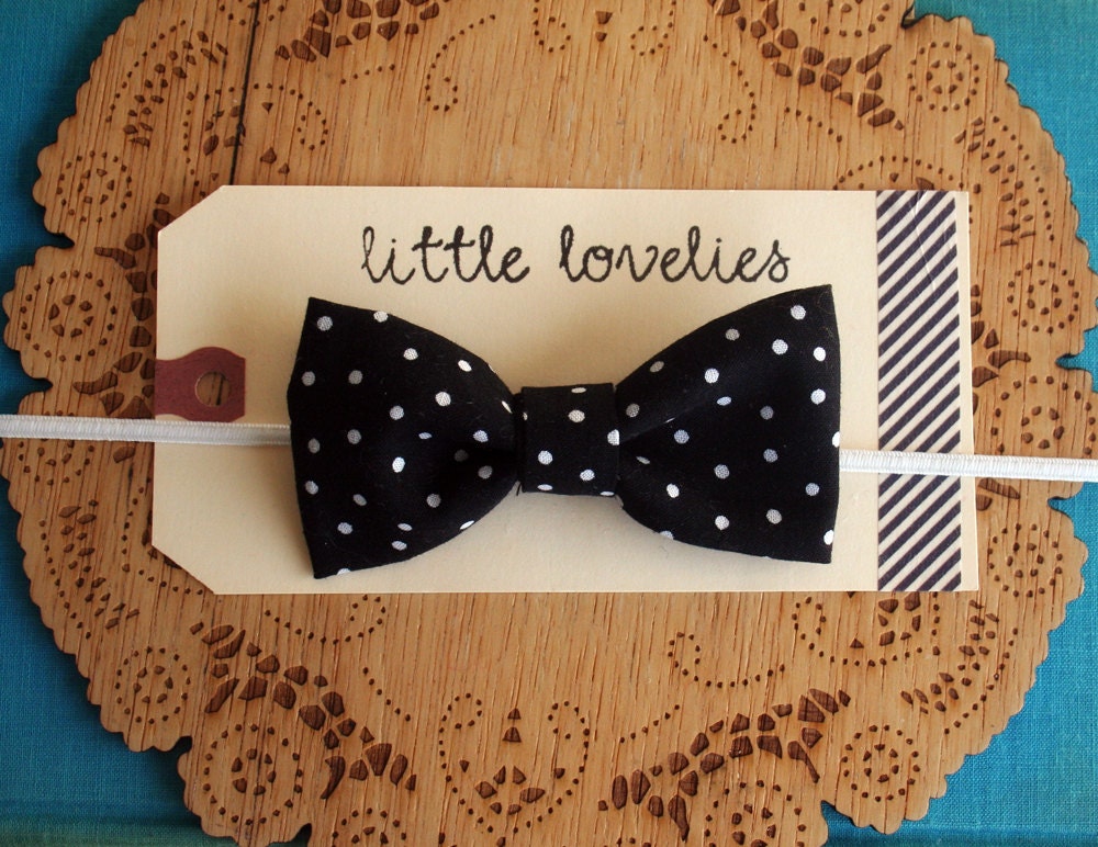 Black and white polka dot fabric headband
