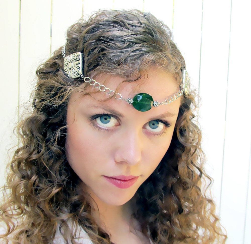 Medieval Circlet in Green and Silver