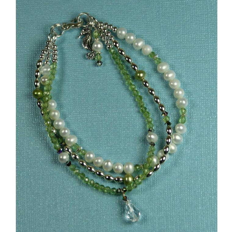 Josephine Bracelet with Peridot, Freshwater Pearls, and Sterling Silver