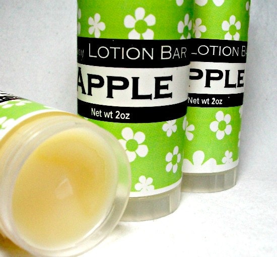 Apple Lotion Bar, Shea and cocoa butter formula, handmade concentrated fruit scented solid lotion stick