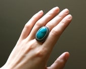 Turquoise Ring in Recyled Silver in a Size 8.5 (Wide Band)-"Terrain Ring in Sea"