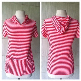 VINTAGE 70s red and white striped SURF hoodie shirt