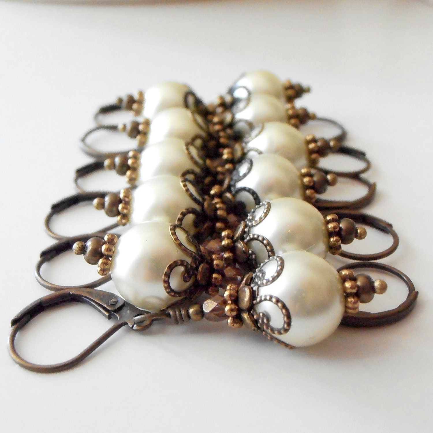 Pearl Bridesmaid Jewelry Ivory Pearl Earrings Vintage Style Dangles Antiqued Ivory Wedding Jewelry Sets Bridal Earrings Bridesmaid Gifts