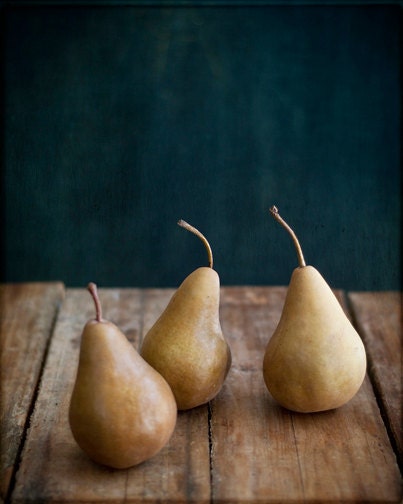 fruit, Kitchen Decor, pears, teal, grey, gift - Pears 8x10 Print - by Tina Crespo Philadelphia