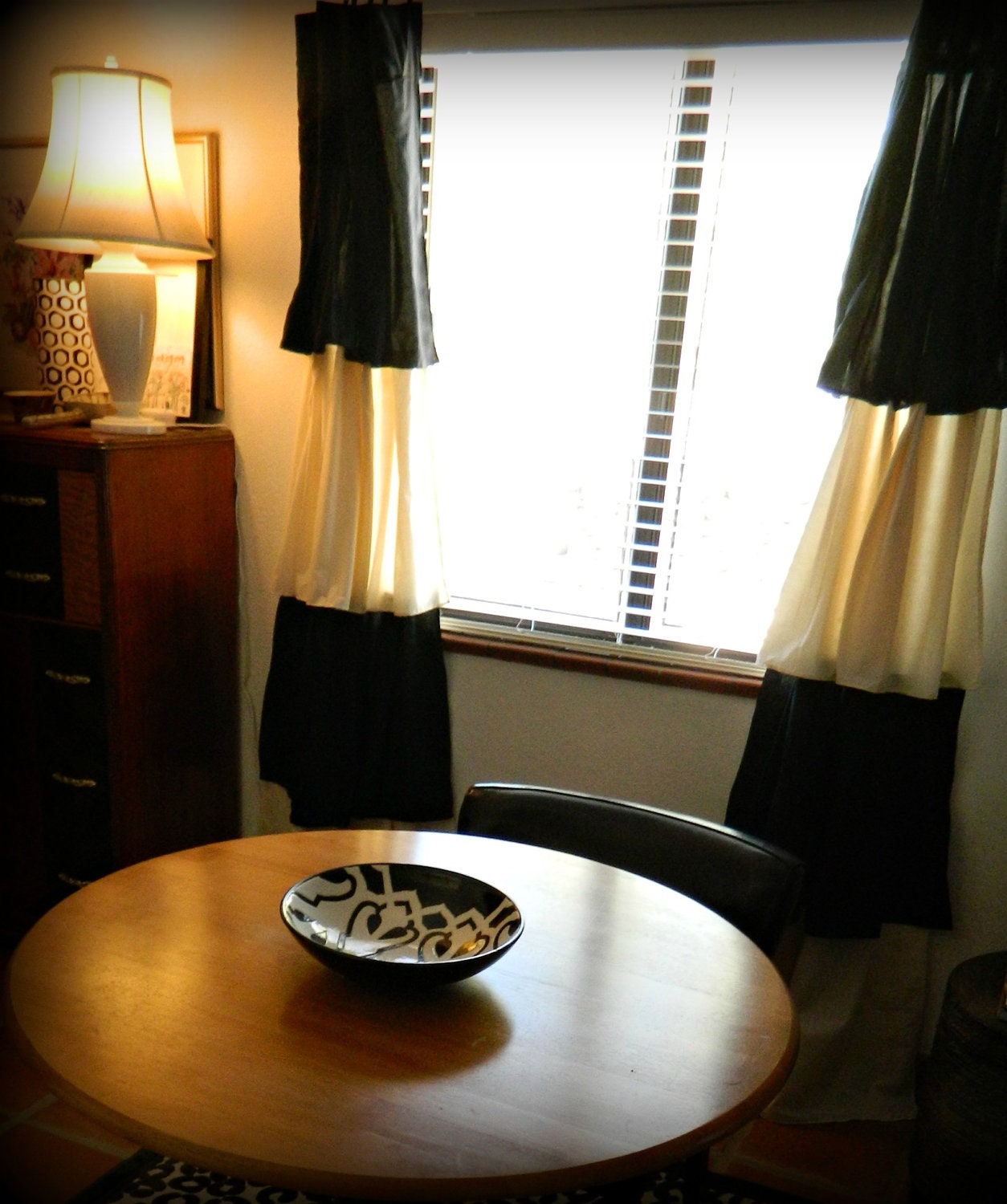 Curtains Couture-MAYA STYLE-Full Size-1 Pair-Black and Cream