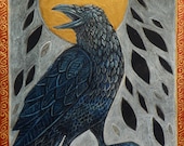 Raven, Crow, Celtic Bird Animal Halloween Art by Lynnette Shelley