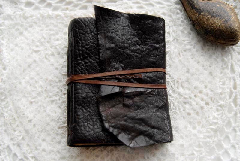 Wordflow - Rustic Handbound Leather Journal, Dark Brown, Tea Stained Pages - OOAK