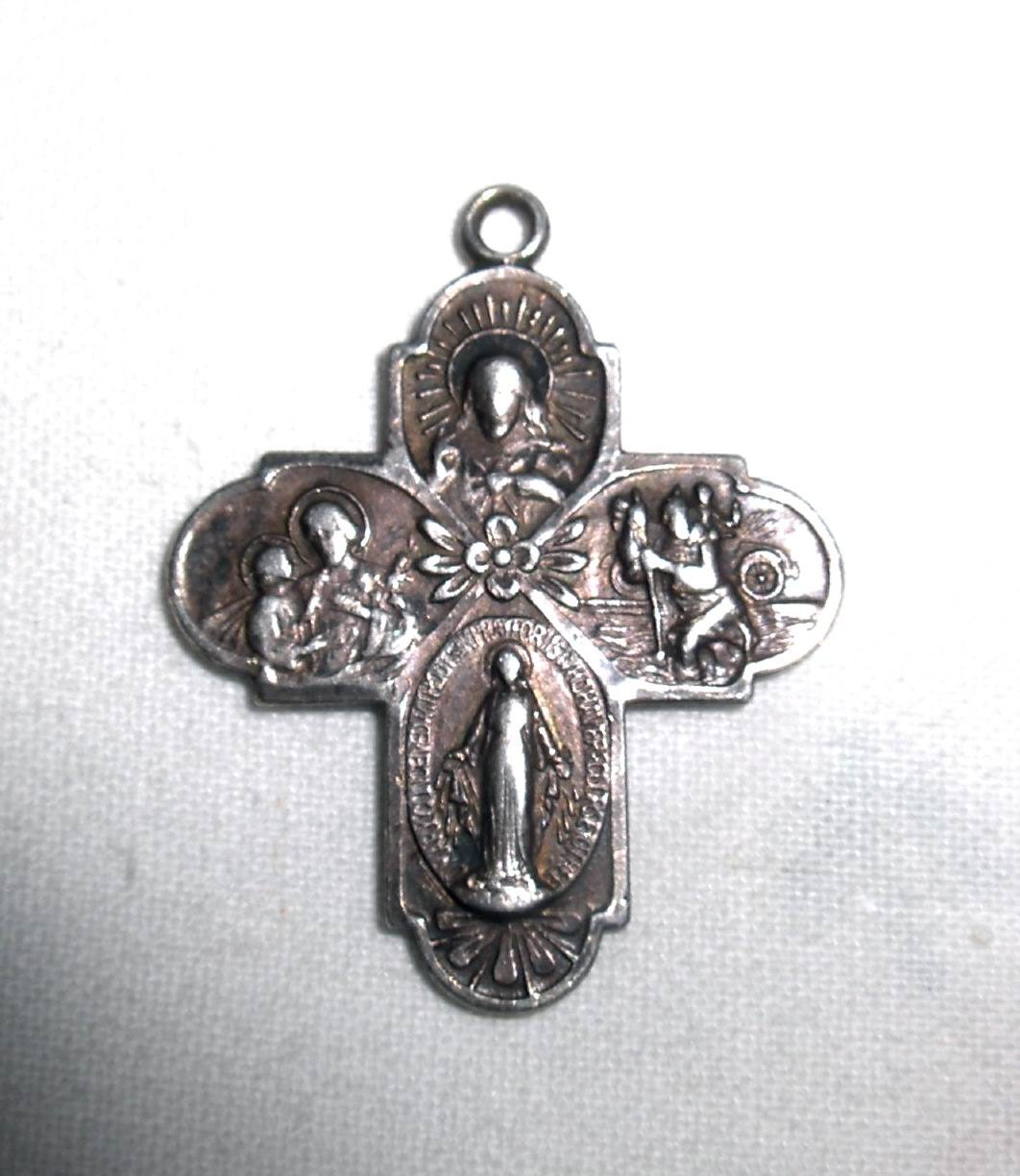 CHARM /MEDAL - Sterling Silver - Four Way Cross - CATHOLIC - - marked sterling - on back says I am a catholic call a priest