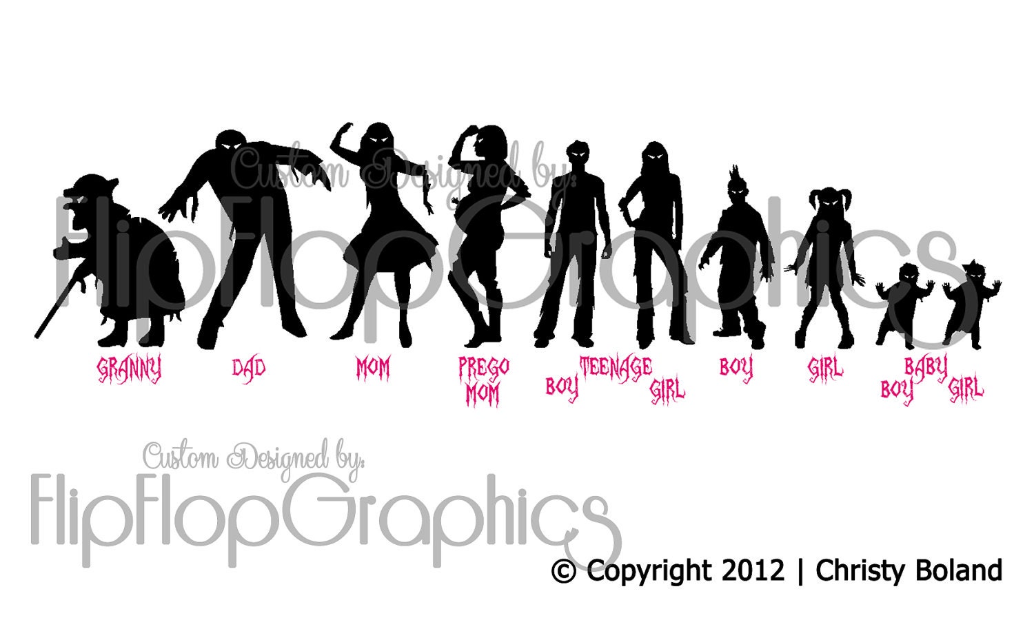 Zombie Family Sticker WITHOUT PHRASE, Vinyl Graphic