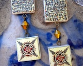 Portugal  Antique Tile Replica Earrings,  Aveiro ART DECO - waterproof and reversible