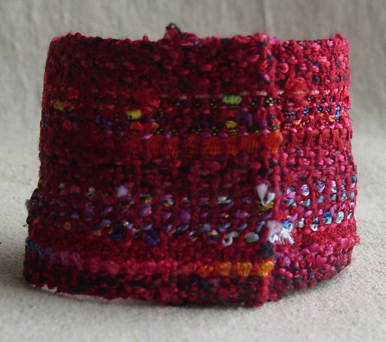 Handwoven Cuff, Cranberry Rose, Woven Fabric Bracelet