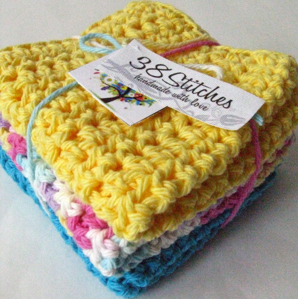 Crochet Wash Cloths - Set of Three - Cotton Candy