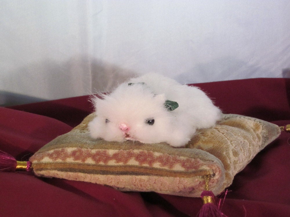 Sleepy Kitty White Persian Kitten plush miniature or pin cushion w/ Free shipping to US