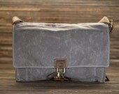 Waxed canvas and leather satchel in Charcoal