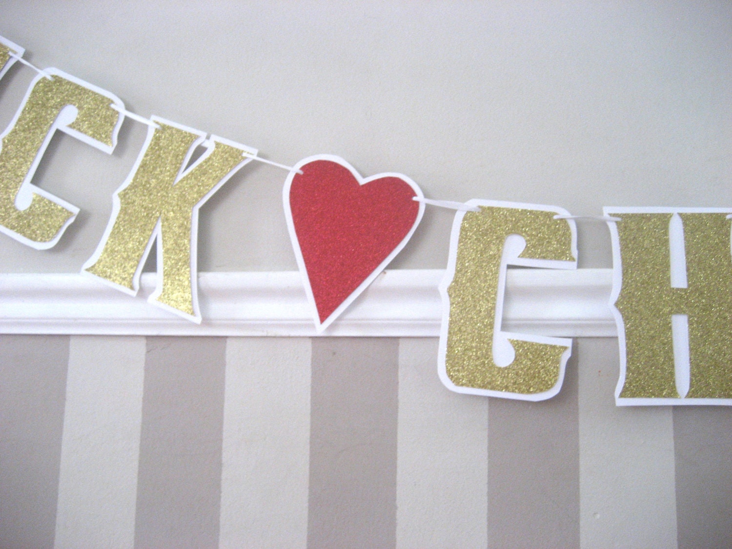 Bridal Shower Banner - Bride and Groom Custom Name Banner with Heart - Gold Glitter on White Il_570xn