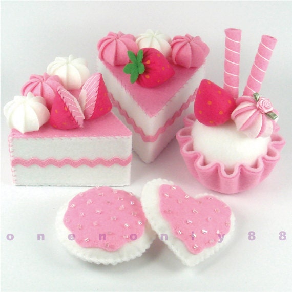Felt Cake Hot Pink Princess Tea Party Dessert Set - READY TO SHIP - onenonly88