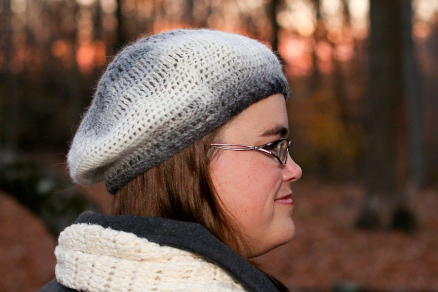 Boho Hat Hand Crocheted in 100% WOOL for Slouchy Beret or Hippie Look - in Black and White MEN or WOMEN