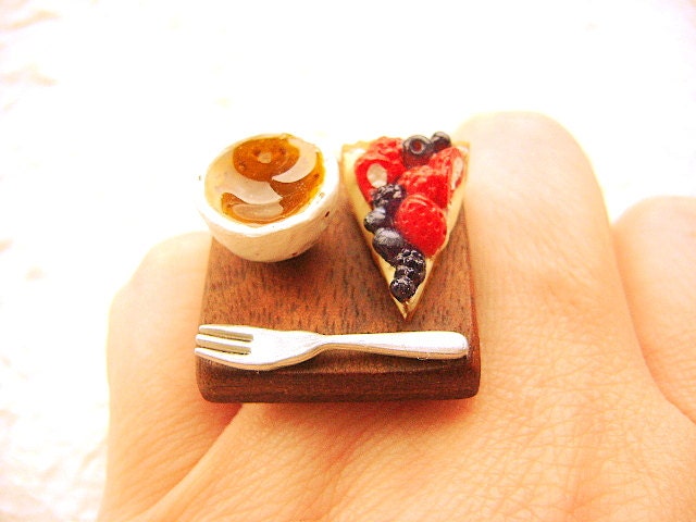 Miniature Food Ring Green Tea Fruit Pie Kawaii Food Jewelry