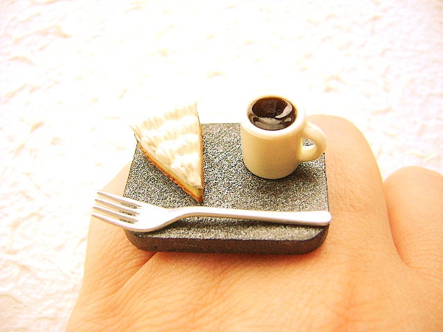 Cute Coffee Ring   Pie Miniature Food Ring