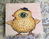 Little chicken painting on wood