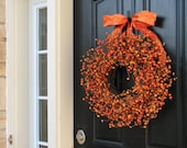Jack O Lantern, Pumpkin Orange Berry Wreath, Pumpkin Pie, Berry, Oktoberfest, Halloween Decor, Front Door Wreaths
