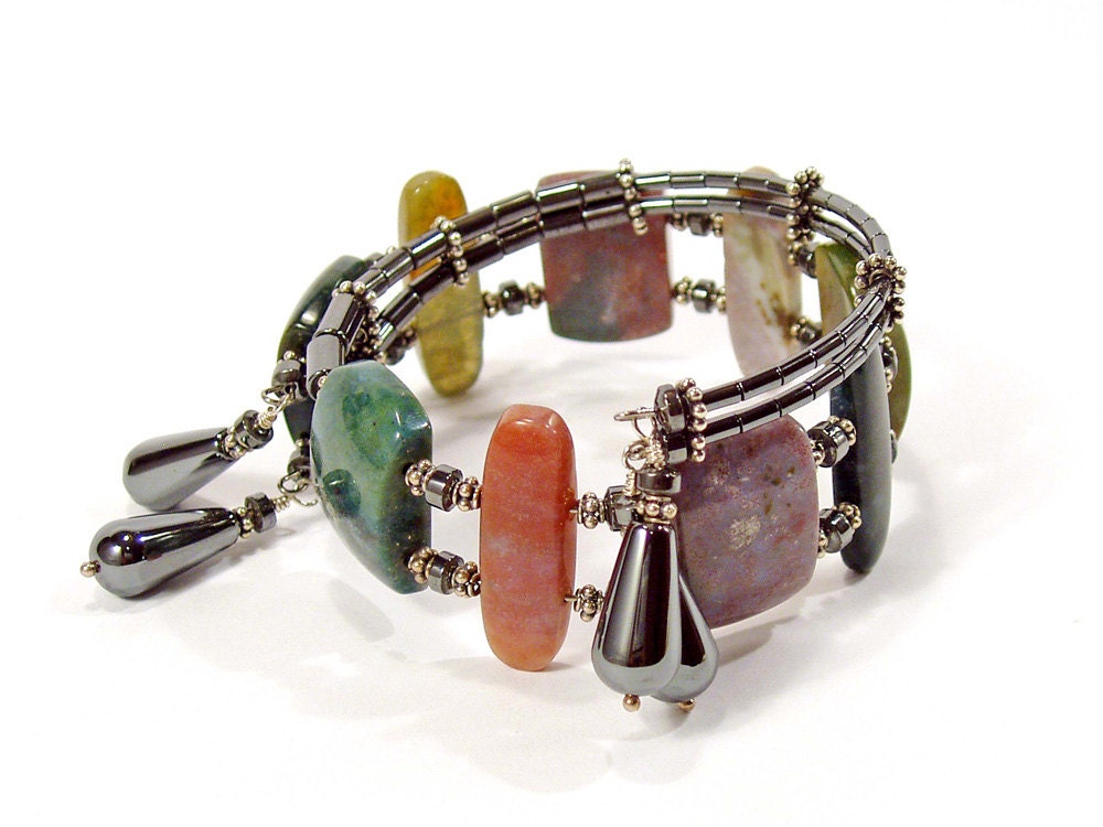 Statement Bracelet, Memory Wire Bracelet, Fancy Jasper, One of a Kind
