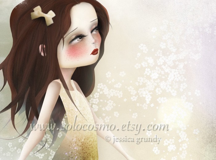 5x7 Premium Art Print "Surrender" Small Size Giclee Print - Woman Floating Space Heaven Light Green Yellow
