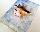 Mr. Minkerton and I in Blue  ACEO/ATC Artist Trading Card Mini Premium Fine Art Print 2.5x3.5