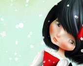 5x7 Fine Art Print - 'Crooked' - Little Girl and Crooked Christmas Tree - Holiday Art Print by Jessica Grundy - Small Giclee Art Print