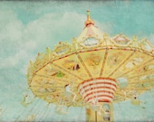 Carnival Carousel - 5 X 7 Photography Print - State Fair Family Fun Tent Sparkle Swings Big Top Orange Red Blue Clouds
