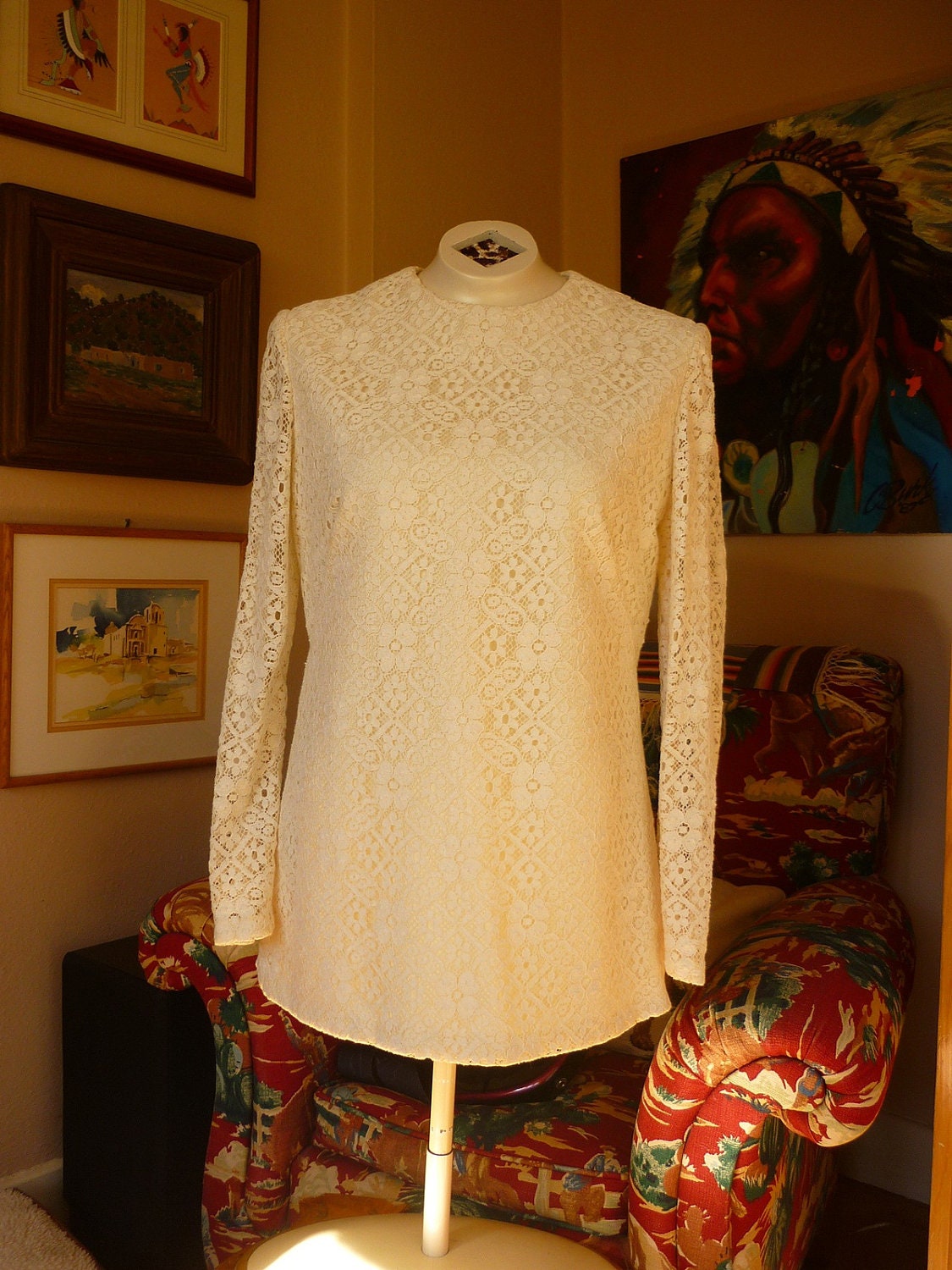 Vintage Lace Tunic Top SZ M  from the 70s