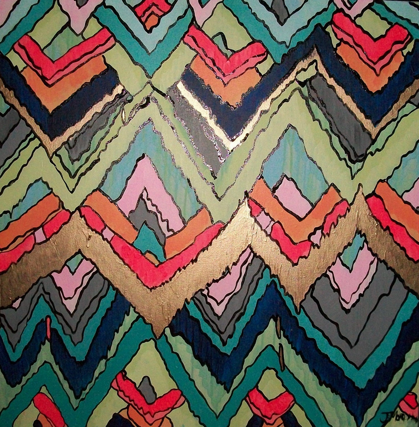 Original ikat chevron Amaretto 30x30 Painting by Jennifer Moreman