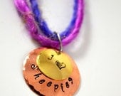 I Heart Sheepies Pendant on an art yarn necklace