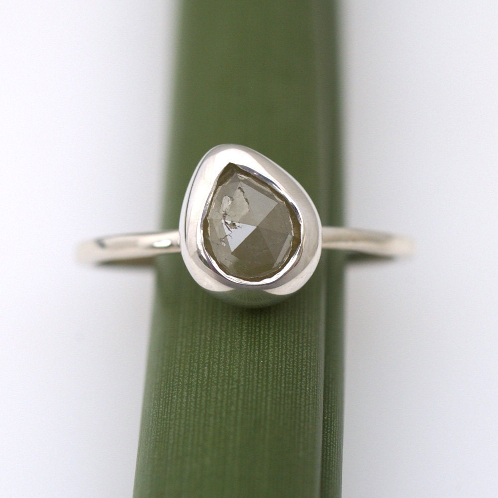 ON SALE Rose Cut Silver Yellow Pear Diamond Bloom In Silver