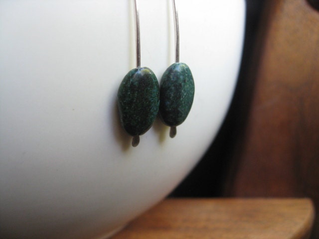 chrysocolla earrings. sterling silver earrings. dark turquoise earrings.