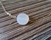 Natural Off White Druzy Round Coin Crystal Stone 14K Gold Filled Necklace . . . Free Shipping.... BadkittyHawaii