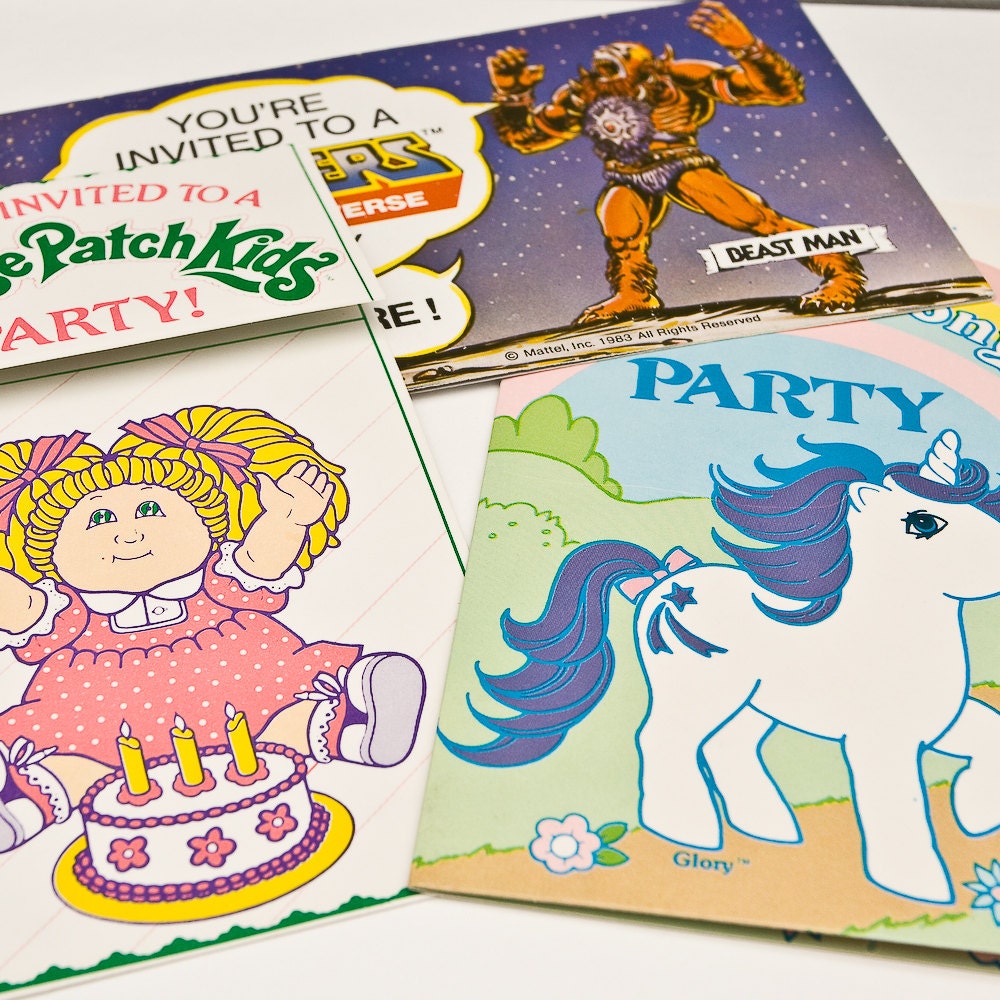 Vintage 80s Party Invitation Pack - Cabbage Patch - Beast Man MOTU - My Little Pony