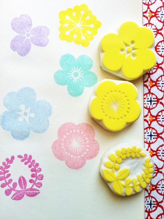 MONYOU hand carved rubber stamps - hand carved stamps - japanese traditional motif - 6pcs - wood box - no3