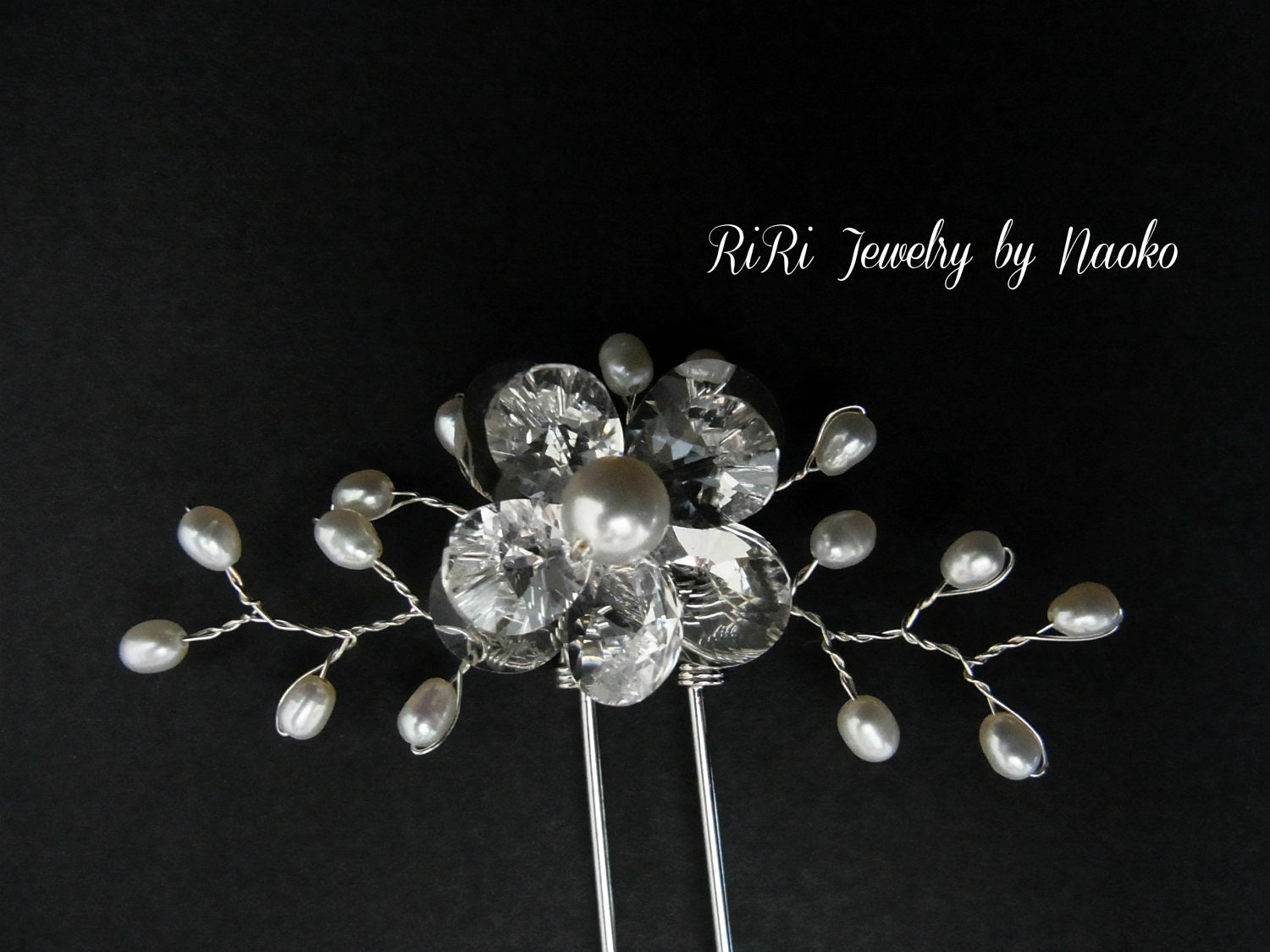 Double Flower Kanzashi - Hair Stick - Bridal Accessory, Wedding Accessory