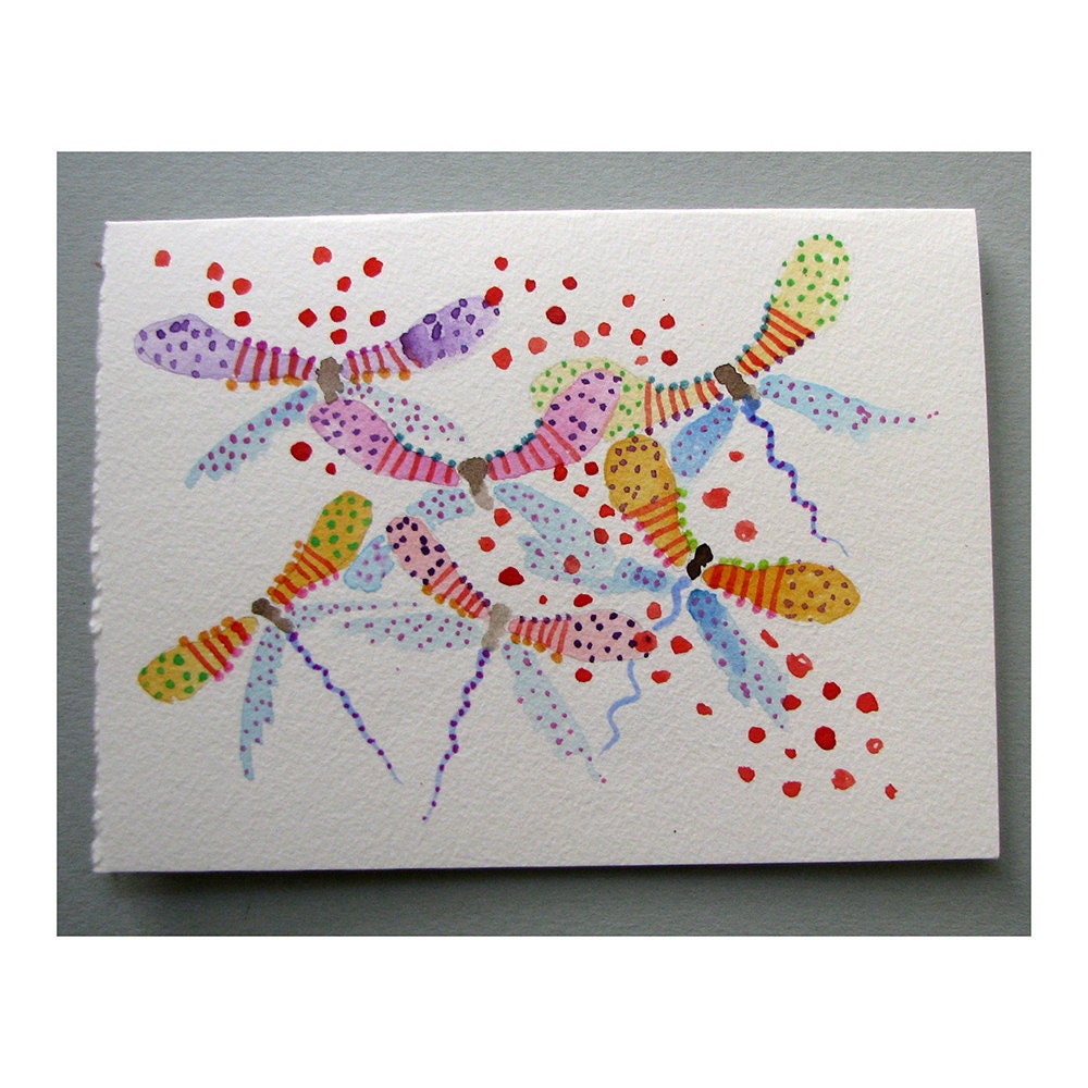Happy Hand Painted Fantasy Dragon Fly Blank Greeting Card