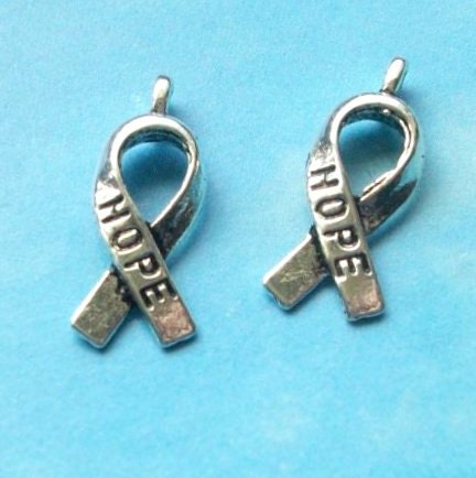 LAST ONES - 24 "HOPE" ribbon charms, antiqued silver tone, 19mm