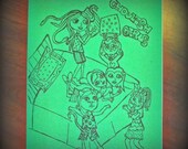 Ghoulish Girls coloring book, all original images