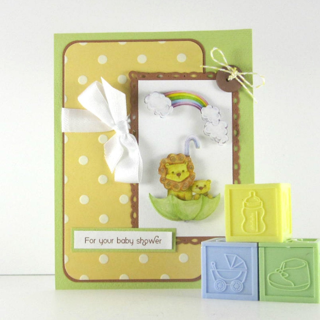 Baby shower card, personalized, baby girl, baby boy, gender neutral, lion, rainbow, congratulations