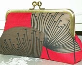 Clutch/Purse/Bag..Red.Brown.Taupe..Dandelion Clocks..Silk Lining..Free Monogram..Bridal..Wedding..Prom..Gift..Retro