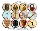 Vintage Keys and Locks Mirrors 2.25 Inch for Shower, Wedding or Birthday Favors Set of 12 Key to My Heart