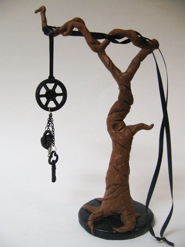 Resin Cog, Lock and Key Necklace
