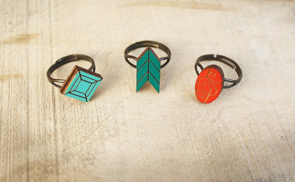 gift set adjustable rings - geometric style chevron, diamond, oval rings -  gift wrapped