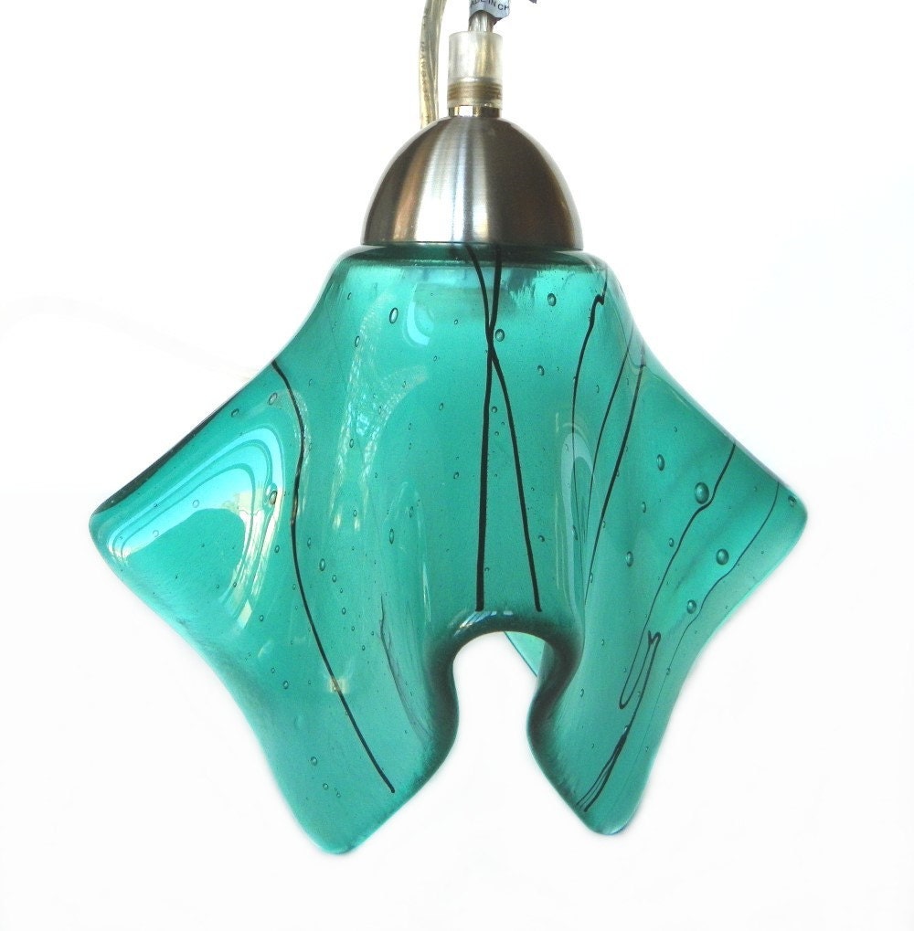 Glass Aqua Pendant Light - Beach House Decor - Kitchen Island Lighting