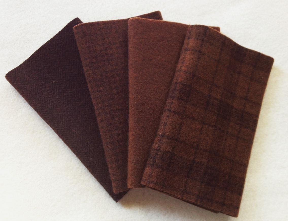 Hand Dyed Wool Felt, CHOCOLATE, Four 6.5"" x 16" pieces in Deep Cocoa Brown